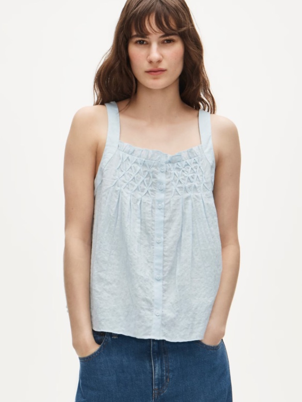 J crew deco blue Smocked crinkle tank top